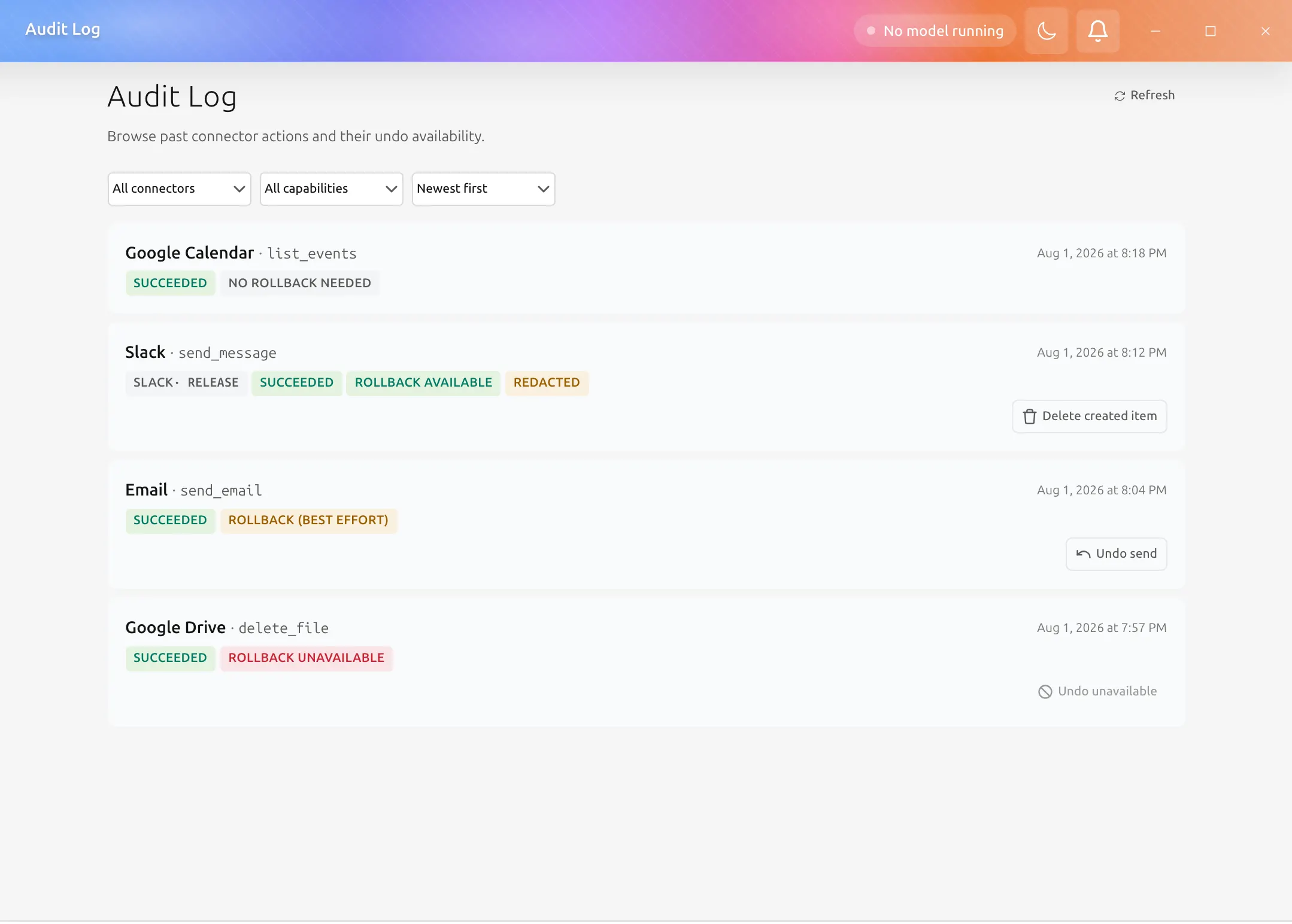Audit Log page with filters and audit-entry list