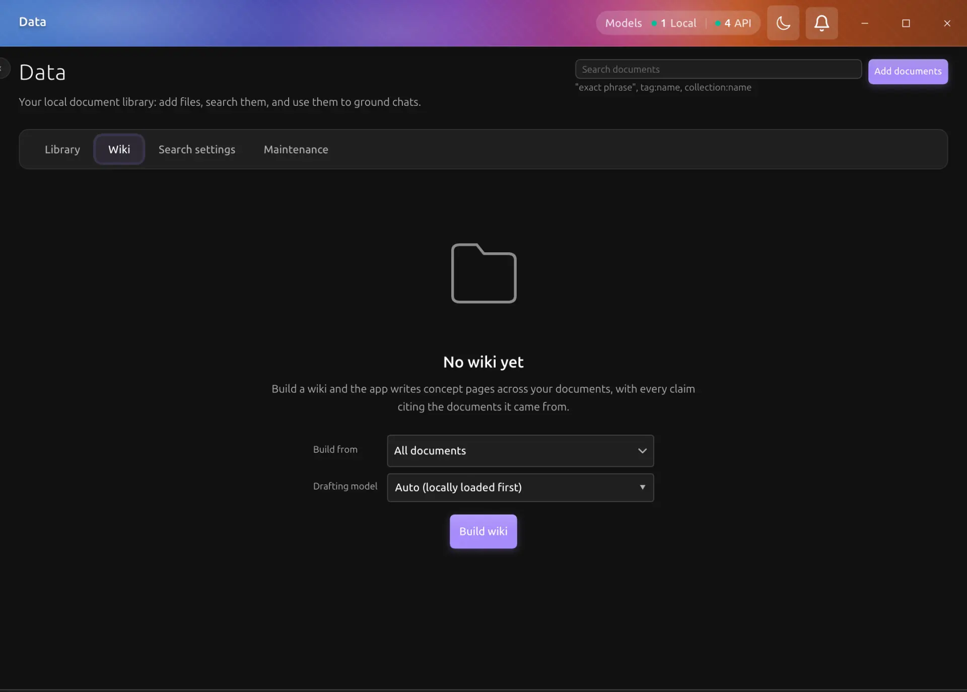 Data Wiki in dark mode