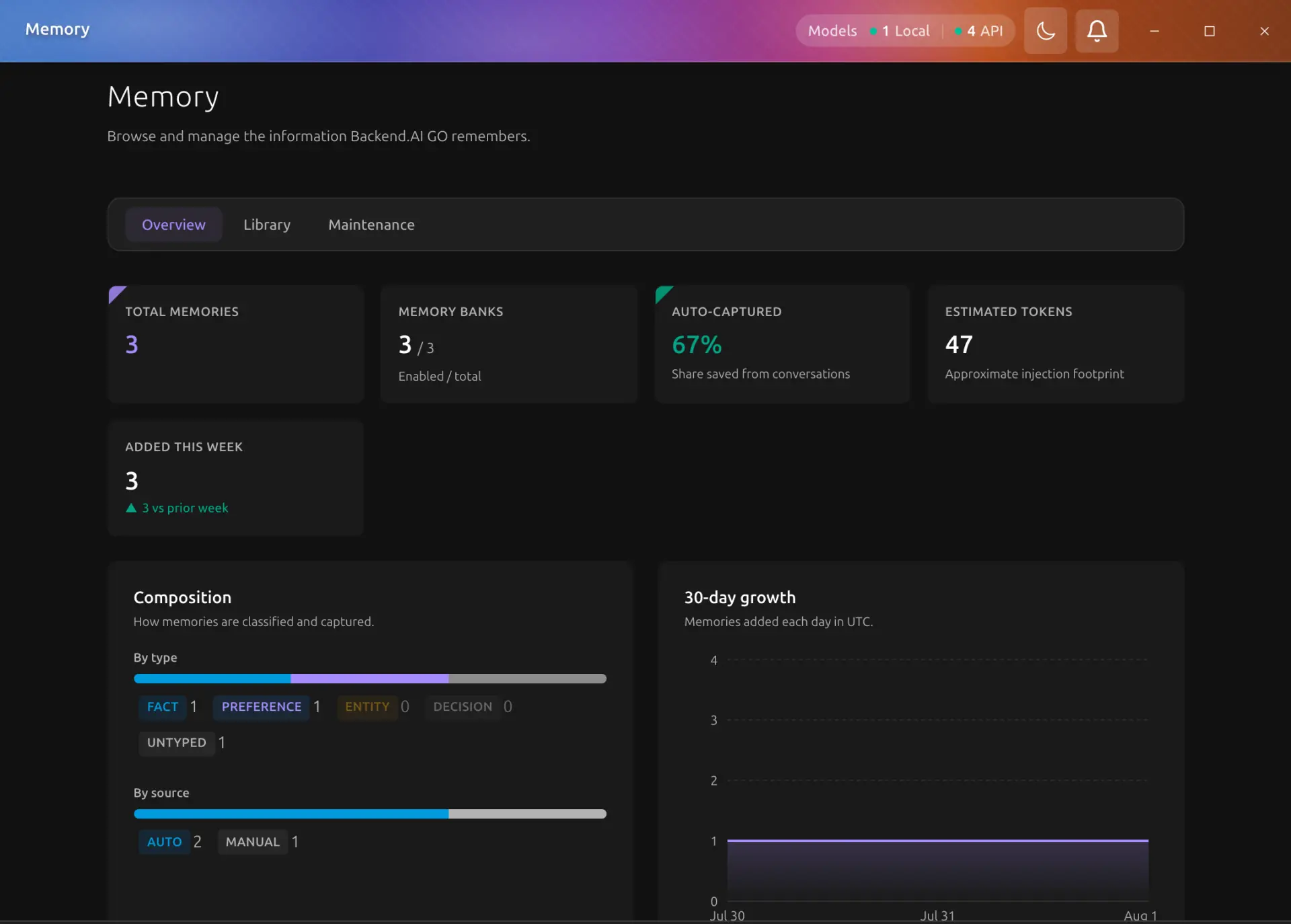 Memory overview in dark mode