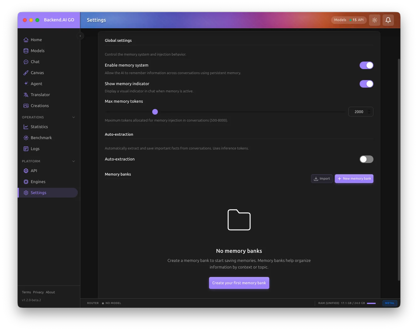 Memory settings