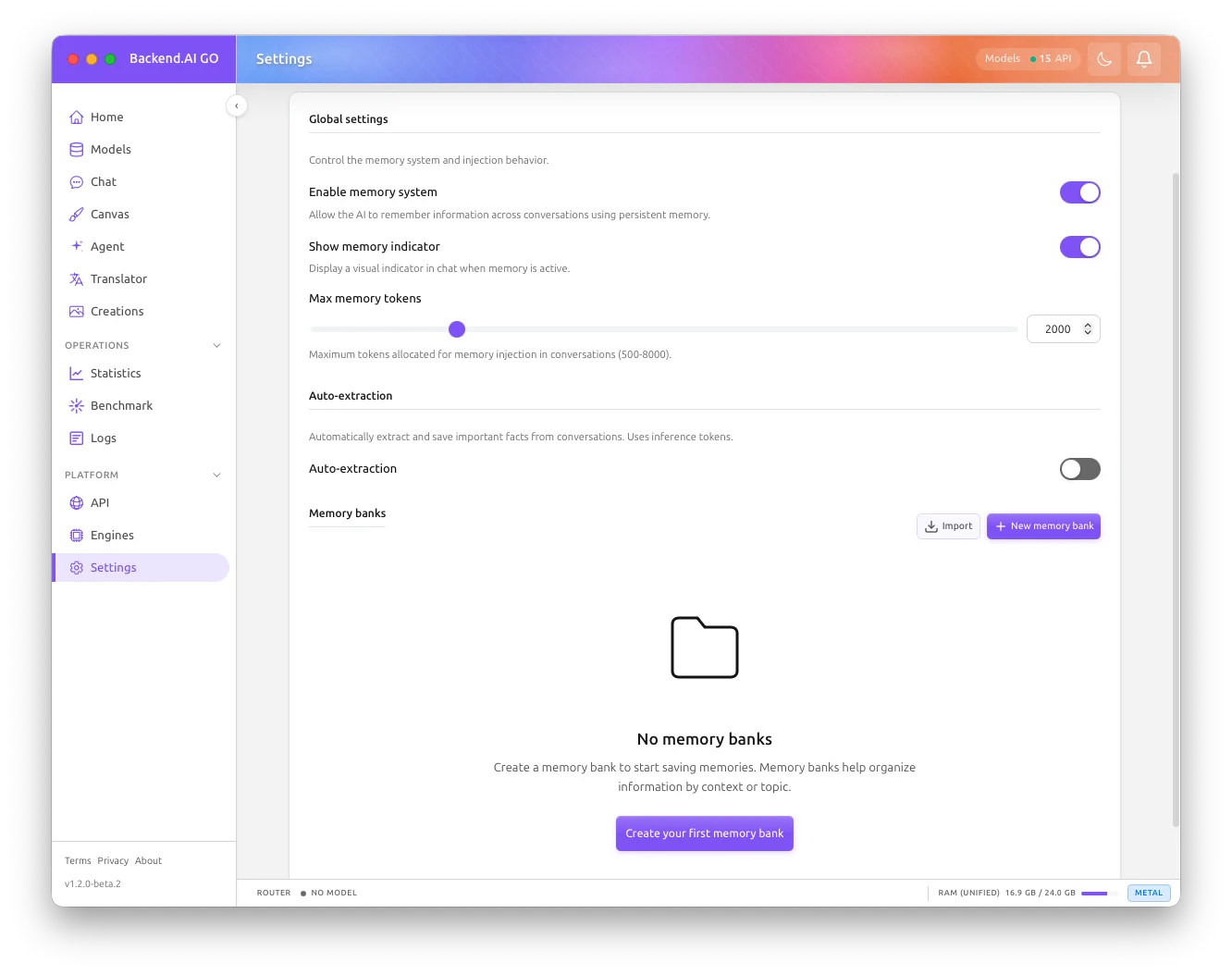 Memory settings