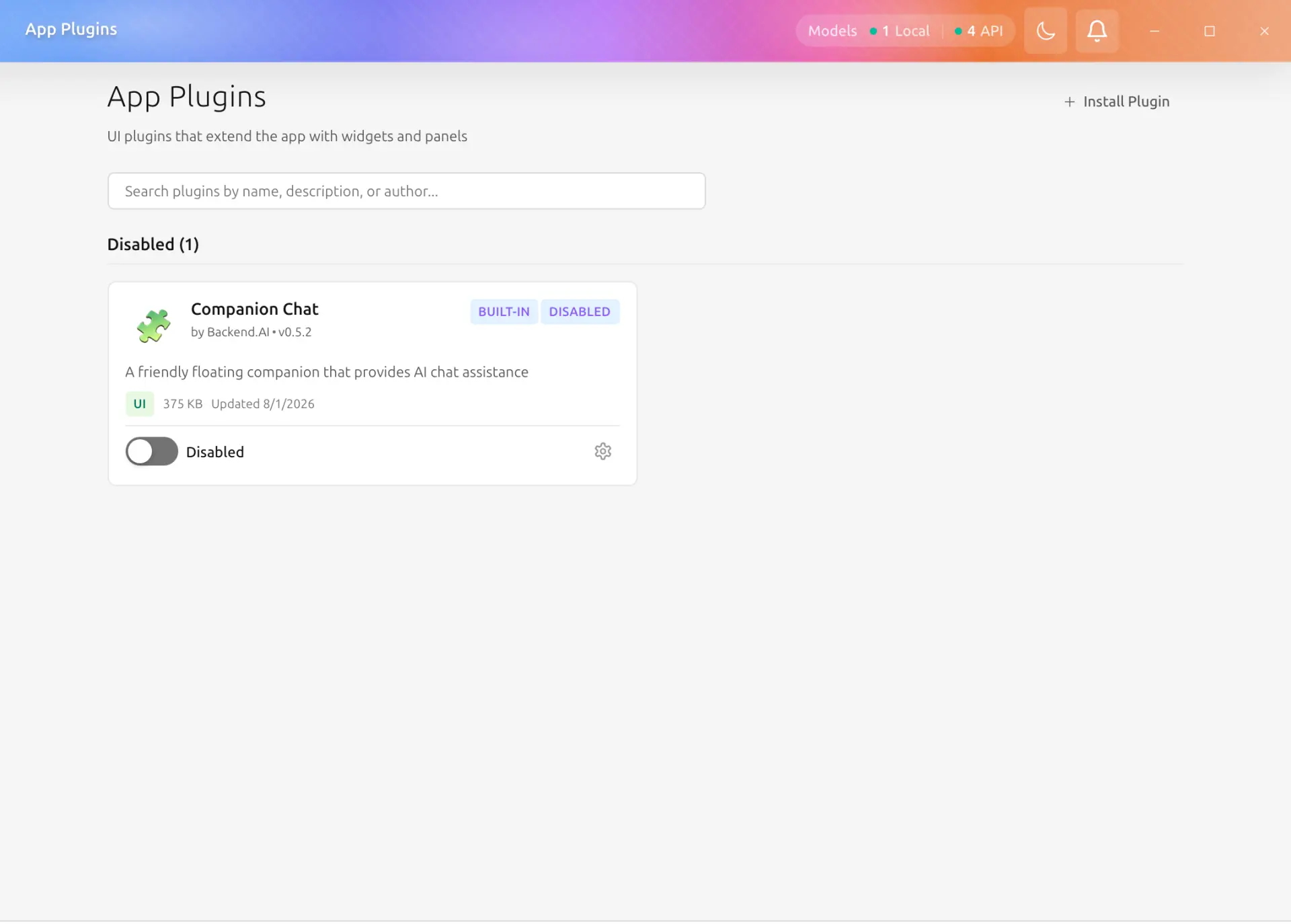 Plugins page