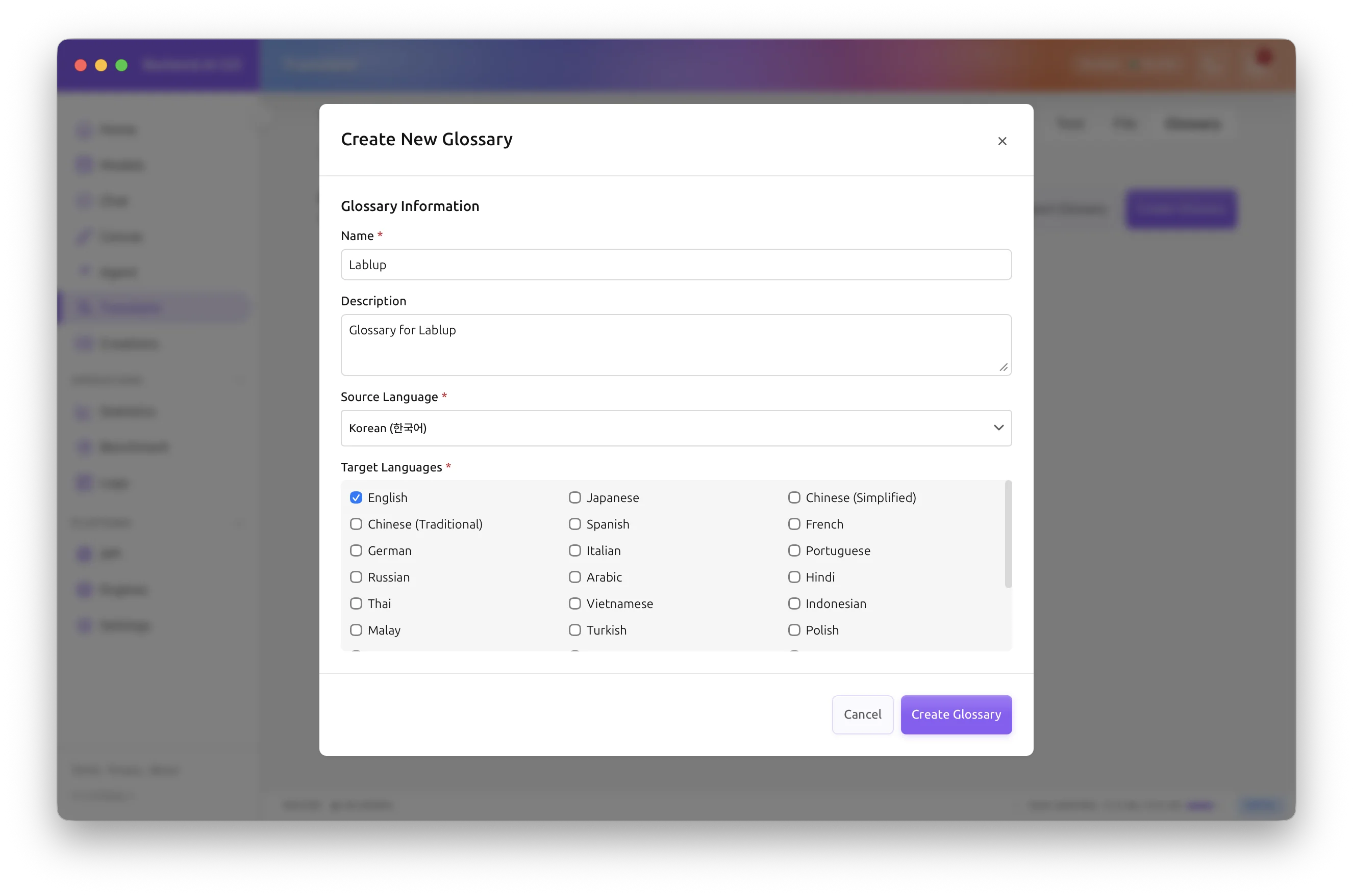Creating a glossary