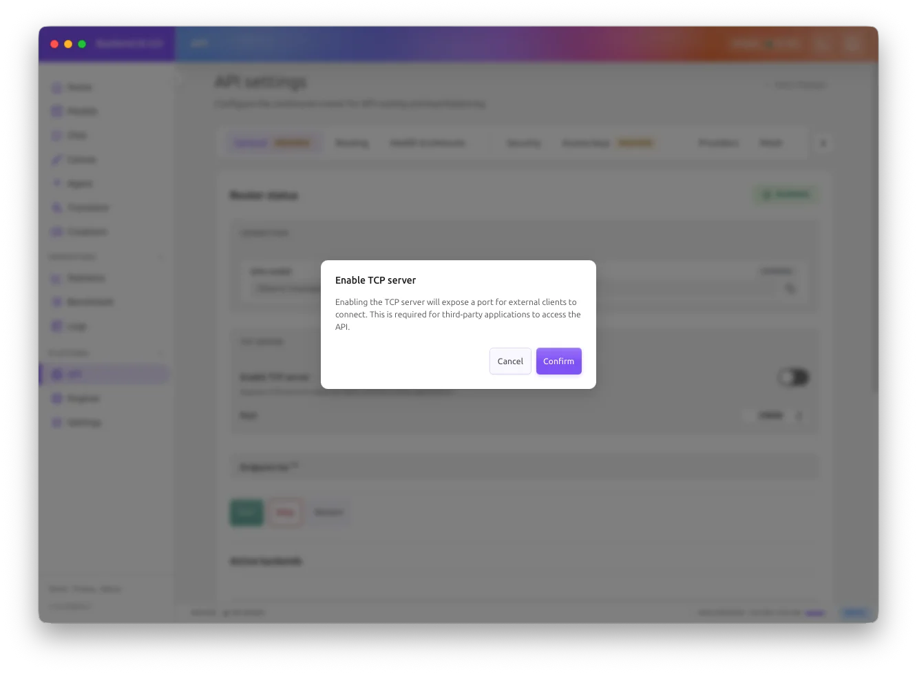 TCP Server enable dialog