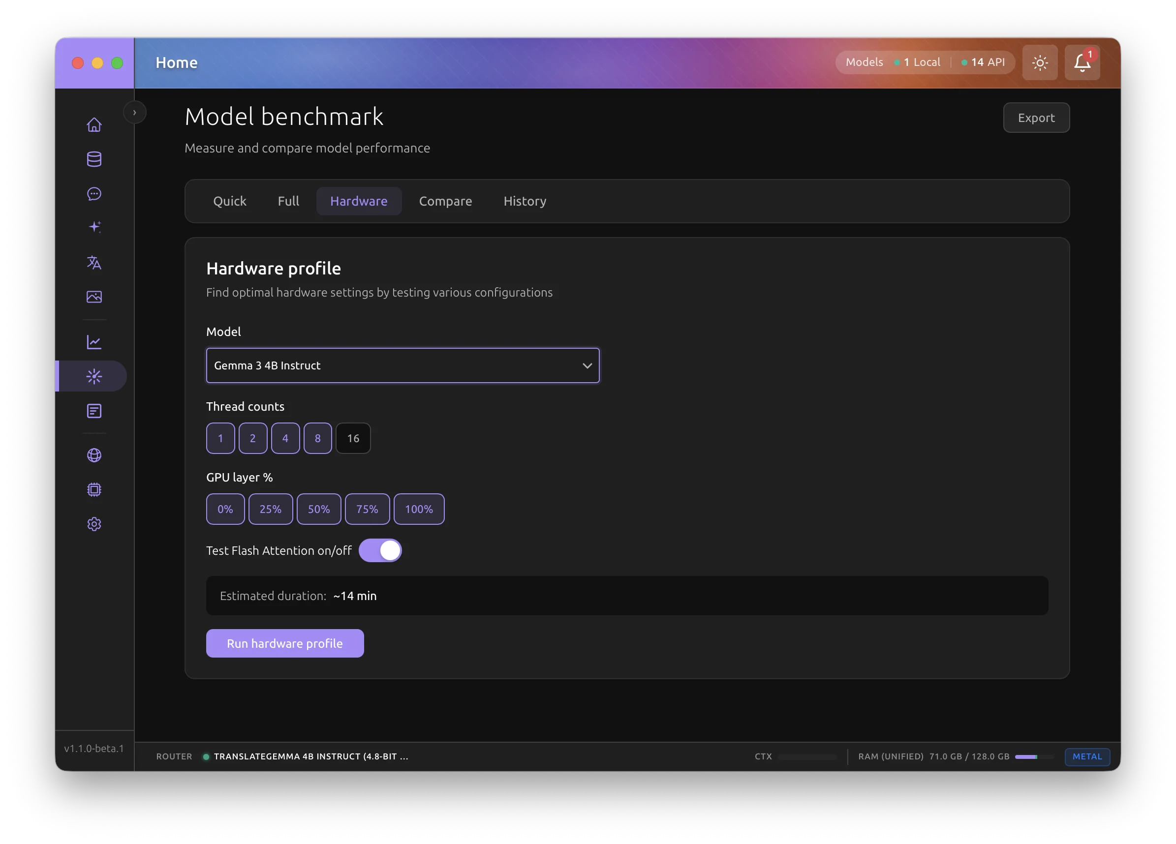 Hardware profile benchmark
