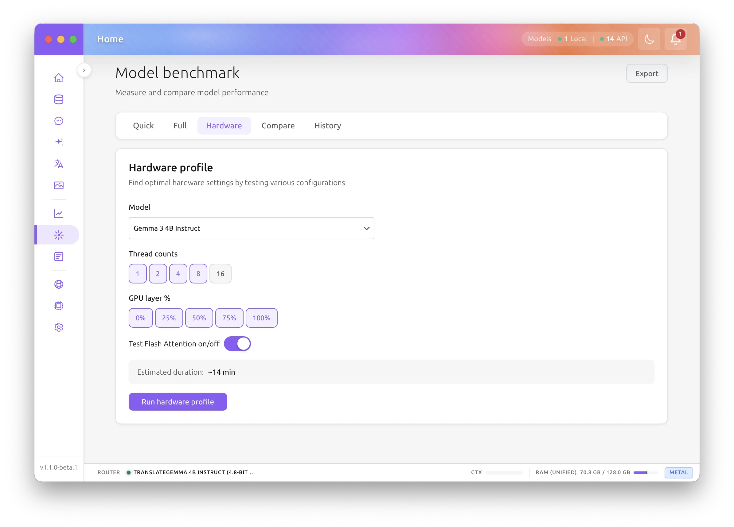 Hardware profile benchmark
