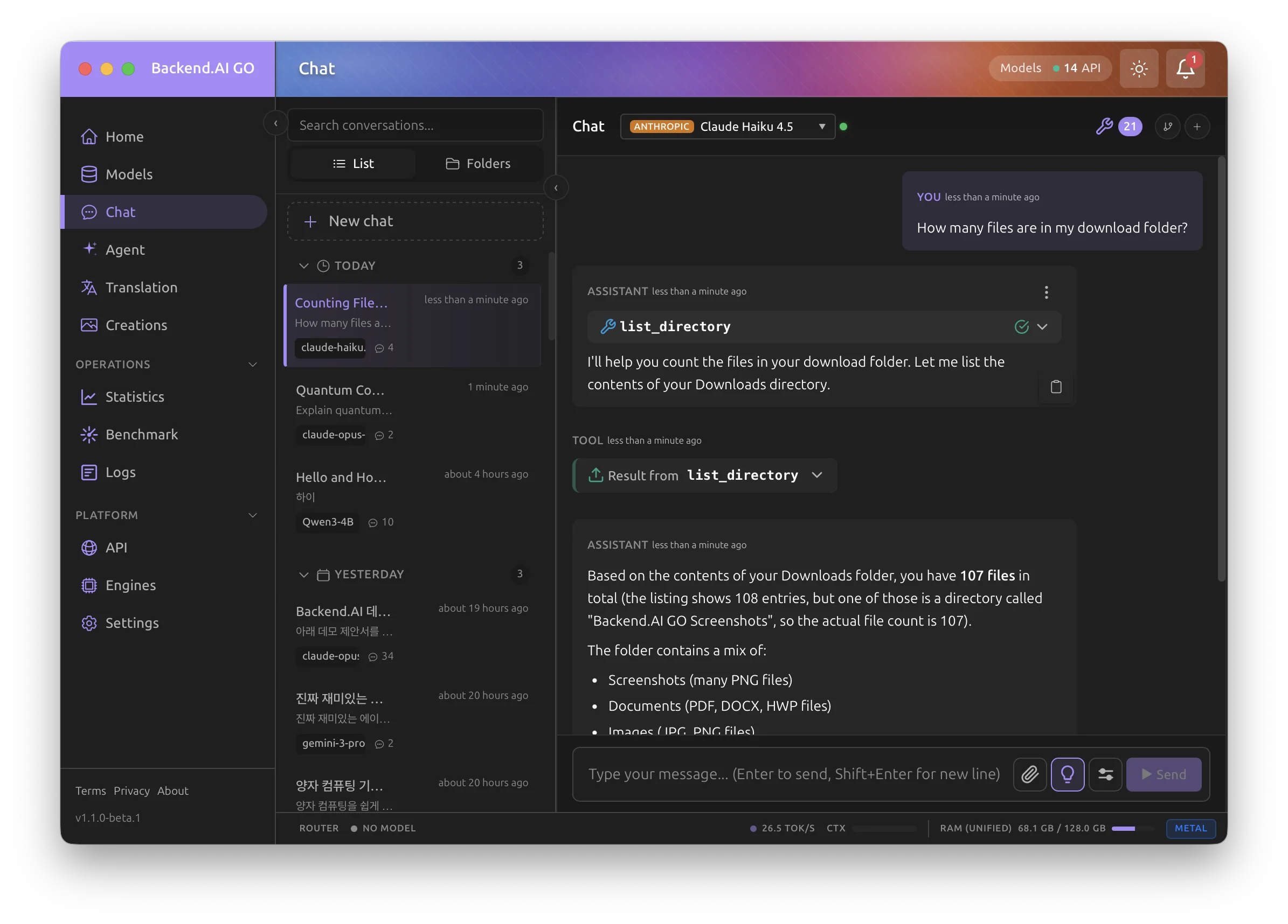 Tool calling in chat