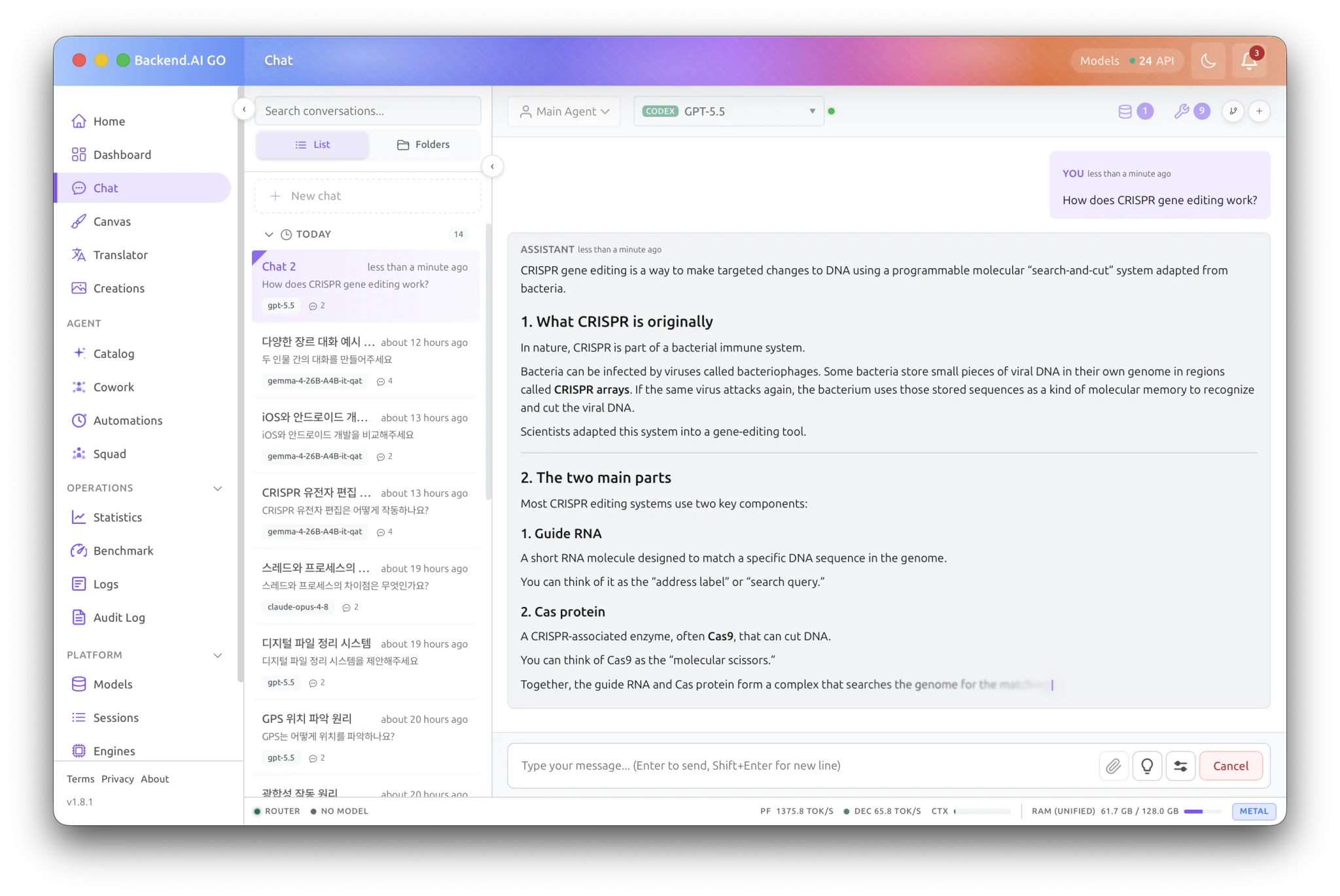 Backend.AI GO chat interface